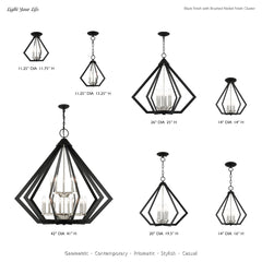 Chandelier with 6 Lights in Matte Black Steel