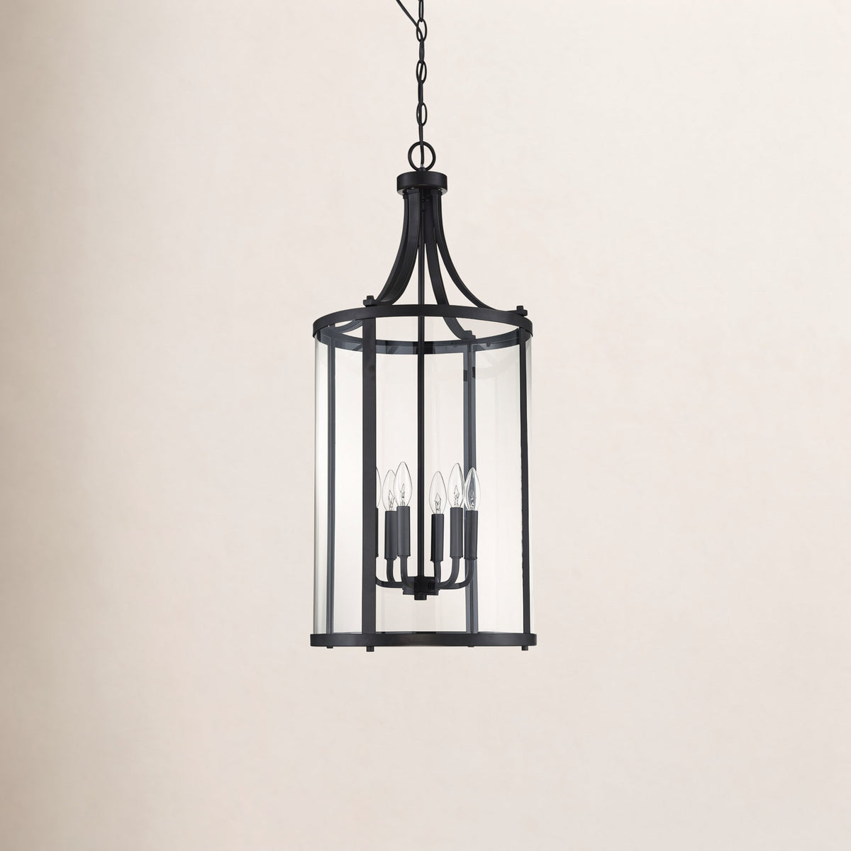 Chandelier with 6 Lights in Metal and Clear Glass, 16 In W x 34 In H