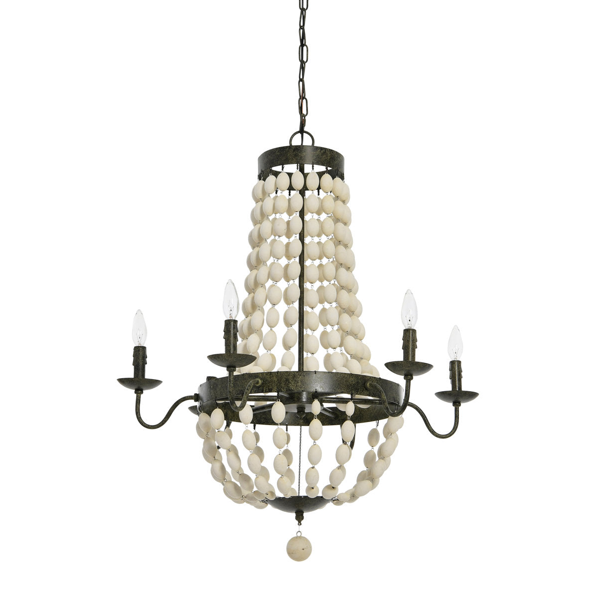 Chandelier with 6 Lights, Metal Frame and Wood Beads