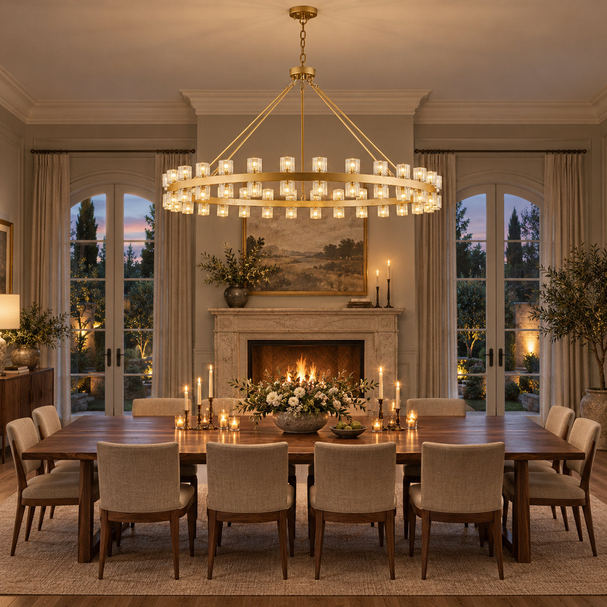 Chandelier with 60 Lights, Clear Crystal Shades in Gold Finish