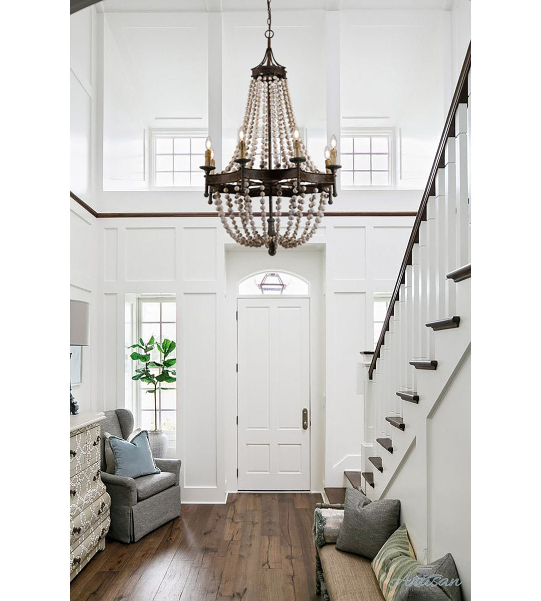 Chandelier with 8 Candle-Style Lights in Bronze Finish