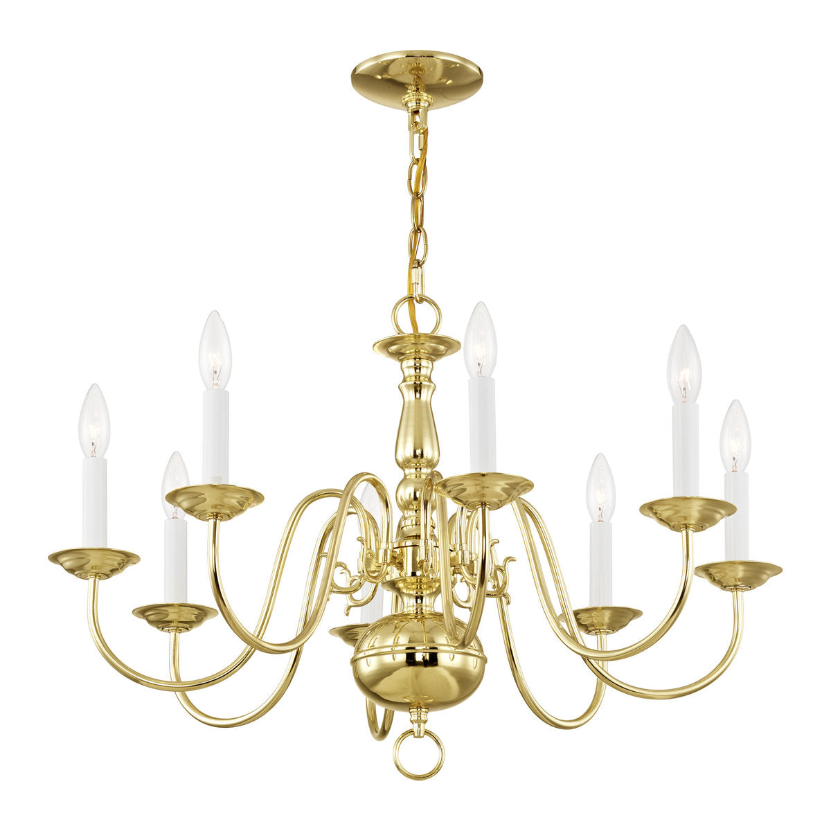 Chandelier with 8 Candle-Style Lights in Polished Brass