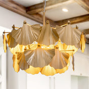 Chandelier with 8 Lights, 2 Tiers, Gold Iron Leaf Shade