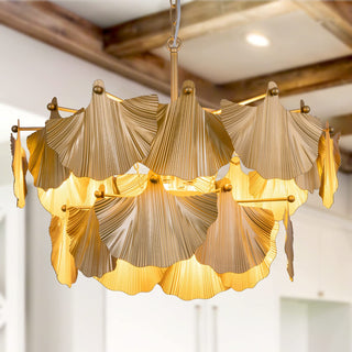 Chandelier with 8 Lights, 2 Tiers, Gold Iron Leaf Shade