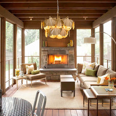 Chandelier with 8 Lights, 2 Tiers, Gold Iron Leaf Shade