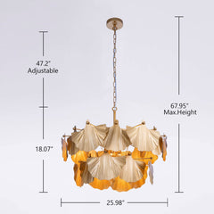 Chandelier with 8 Lights, 2 Tiers, Gold Iron Leaf Shade