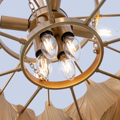 Chandelier with 8 Lights, 2 Tiers, Gold Iron Leaf Shade