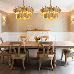 Chandelier with 8 Lights, 2 Tiers, Gold Iron Leaf Shade