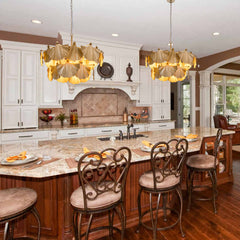 Chandelier with 8 Lights, 2 Tiers, Gold Iron Leaf Shade