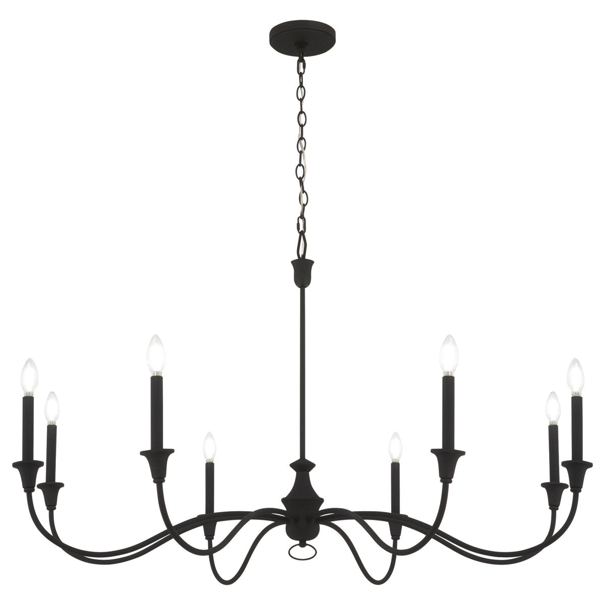 Chandelier with 8 Lights, 48 Inch Width, Textured Black Steel