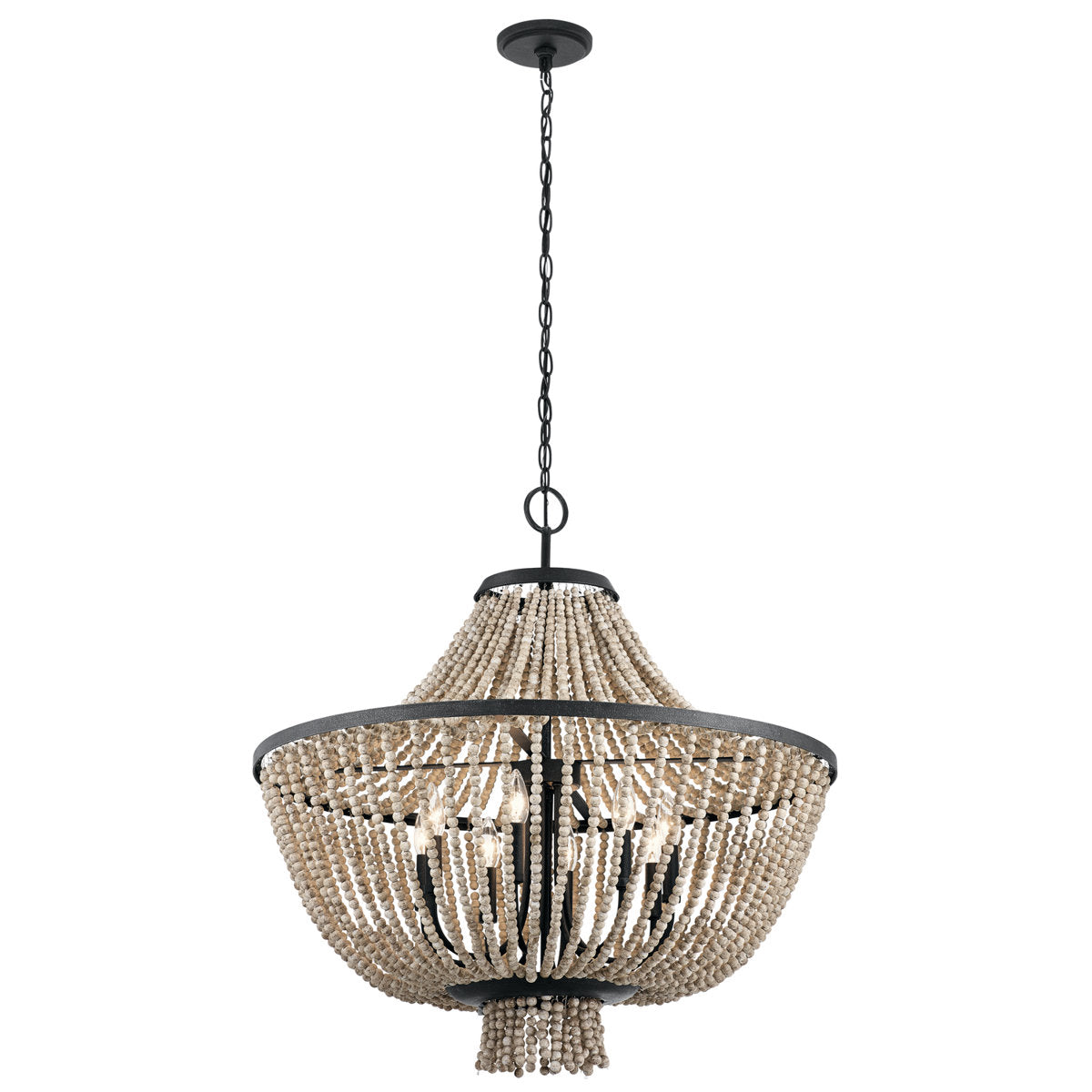 Chandelier with 8 Lights in Black Metal with White Beads