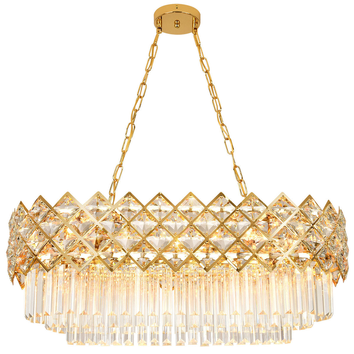 Chandelier with 8 Lights in Bright Gold Iron and Crystal