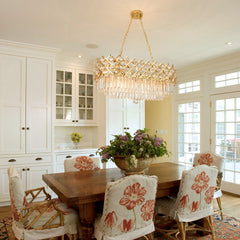 Chandelier with 8 Lights in Bright Gold Iron and Crystal