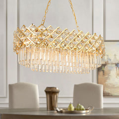 Chandelier with 8 Lights in Bright Gold Iron and Crystal