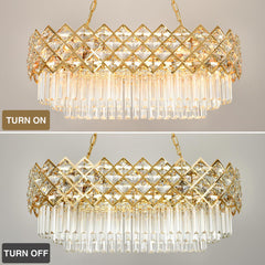 Chandelier with 8 Lights in Bright Gold Iron and Crystal