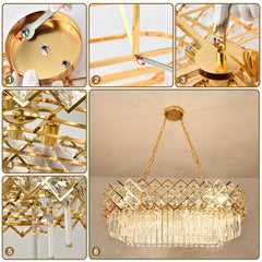 Chandelier with 8 Lights in Bright Gold Iron and Crystal