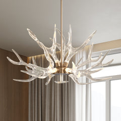 Chandelier with 9 Integrated LED Lights in Gold Resin and Iron