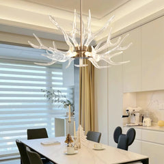 Chandelier with 9 Integrated LED Lights in Gold Resin and Iron