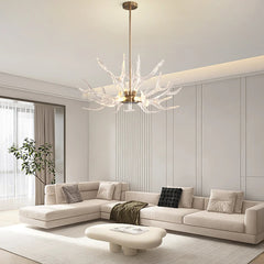 Chandelier with 9 Integrated LED Lights in Gold Resin and Iron