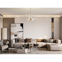 Chandelier with 9 Integrated LED Lights in Gold Resin and Iron