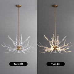 Chandelier with 9 Integrated LED Lights in Gold Resin and Iron