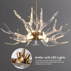 Chandelier with 9 Integrated LED Lights in Gold Resin and Iron