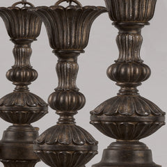Chandelier with 9 Lights, Bronze Metal Frame and Amber Glass Shades