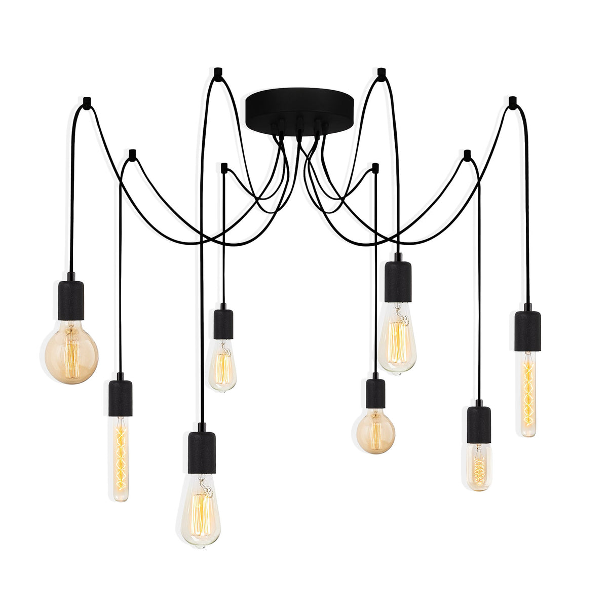 Chandelier with Adjustable Height, 61.4 In Wide, Black Metal