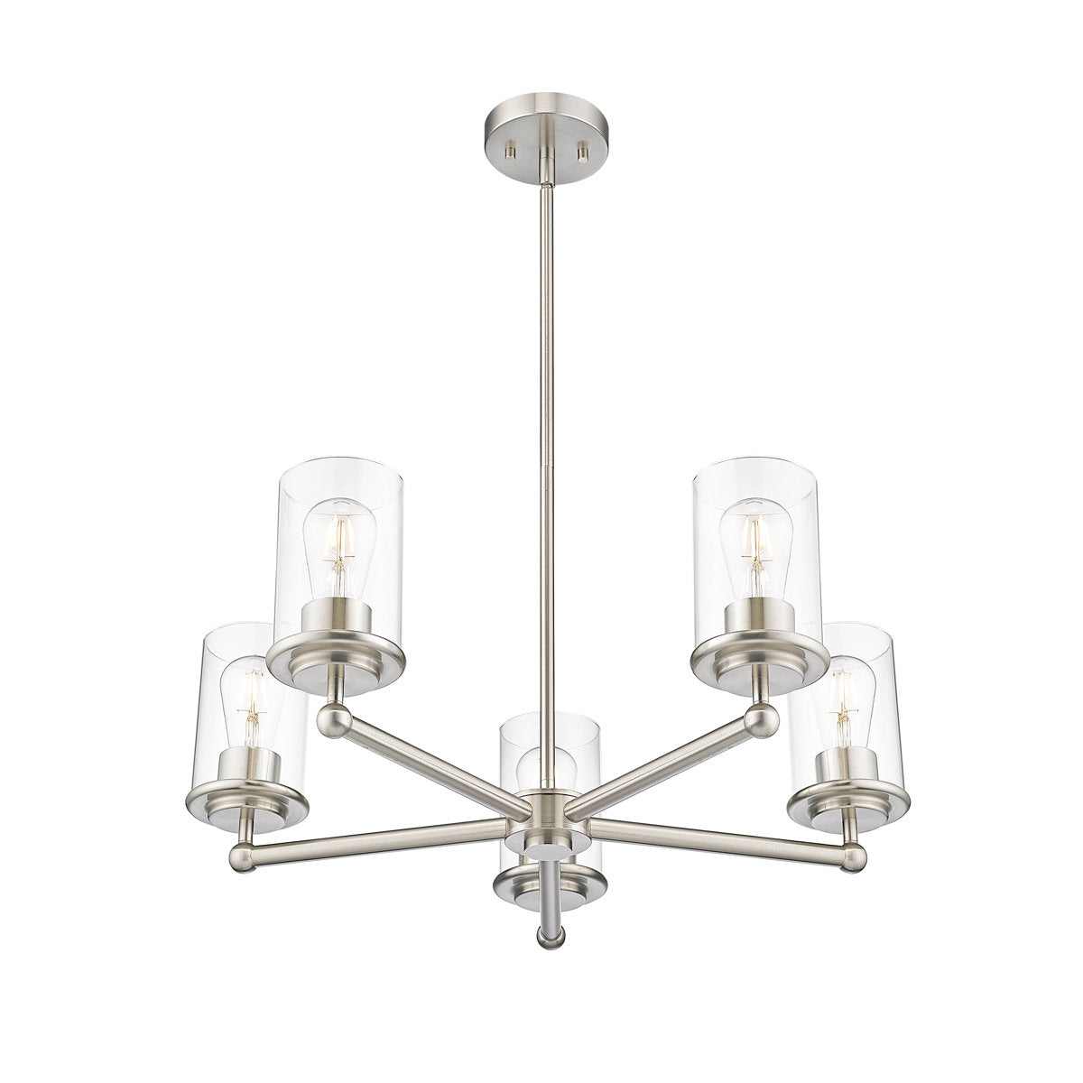 Chandelier with Clear Glass Shades in Brushed Nickel Finish