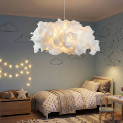Chandelier with Cotton Shade in White