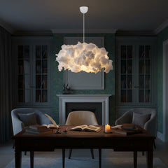 Chandelier with Cotton Shade in White