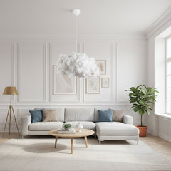 Chandelier with Cotton Shade in White