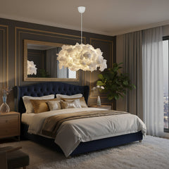 Chandelier with Cotton Shade in White