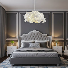 Chandelier with Cotton Shade in White