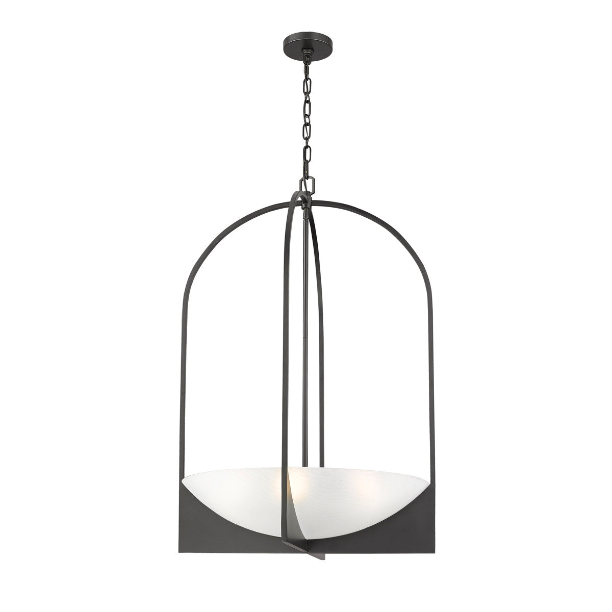 Chandelier with Frosted Glass Shade in Matte Black Steel