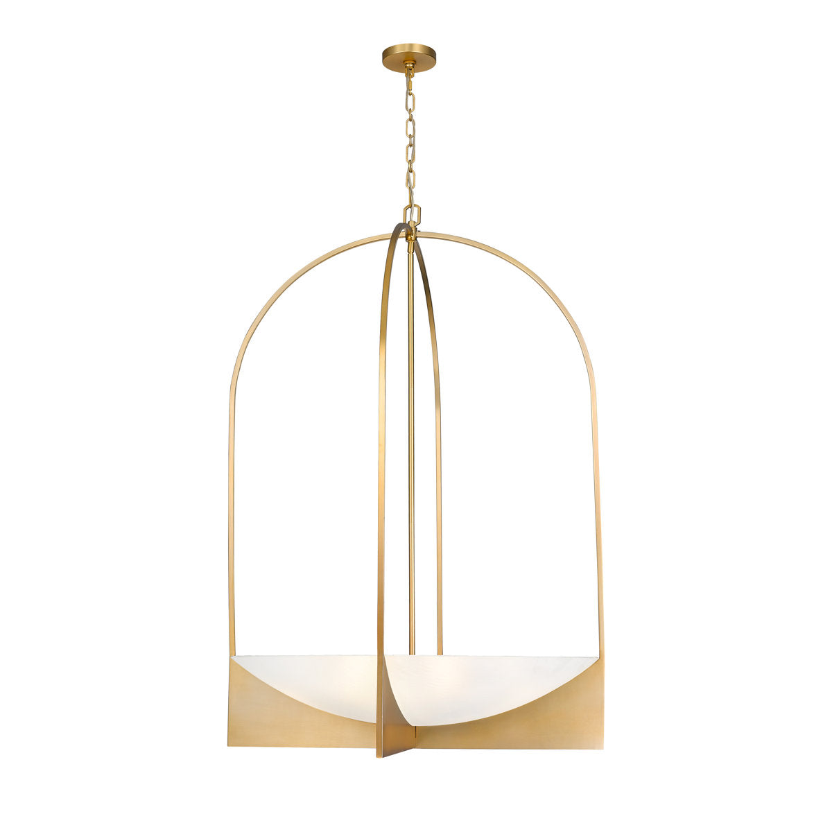 Chandelier with Frosted Glass Shades, Gold Steel Frame