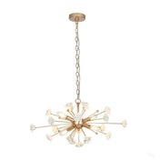 Chandelier with Matte White Porcelain Flowers and Gold Leaf Metal Frame