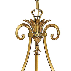 Chandelier with Seven Ivory Silk Shades in Burnished Brass