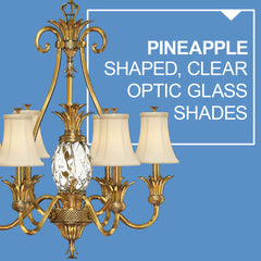 Chandelier with Seven Ivory Silk Shades in Burnished Brass