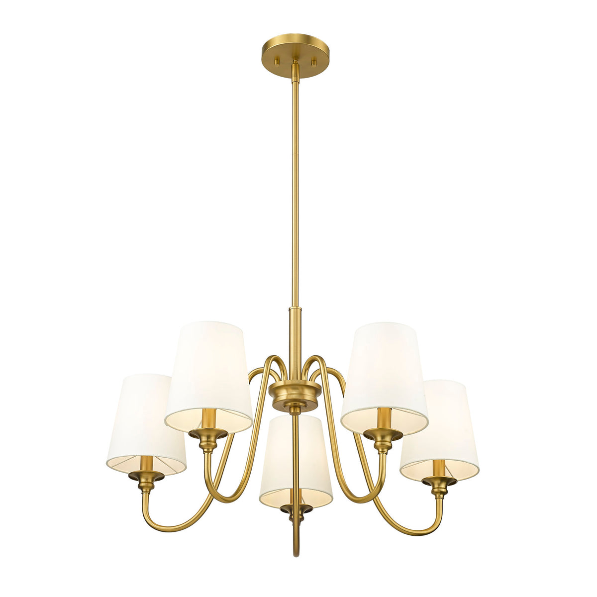 Chandelier with White Linen Blend Shade in Gold Steel Finish