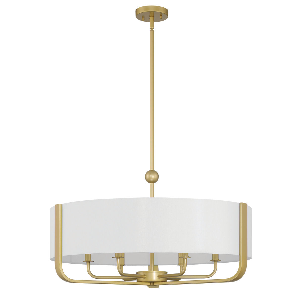 Chandelier with White Linen Drum Shade in Gold Steel Finish