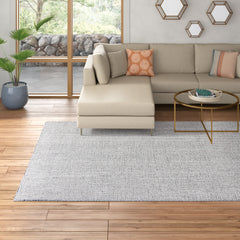 Checkered Area Rug, 8 x 10 ft, with Ivory and Black Wool Blend