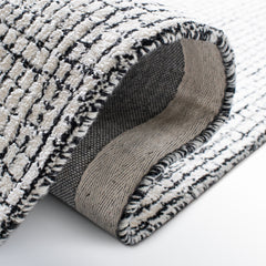 Checkered Area Rug, 8 x 10 ft, with Ivory and Black Wool Blend