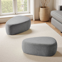 Cheese-Shaped Ottoman in Gray Cotton Chenille with Black Plastic Legs