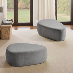 Cheese-Shaped Ottoman in Gray Cotton Chenille with Black Plastic Legs