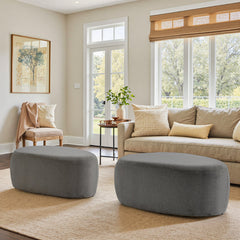Cheese-Shaped Ottoman in Gray Cotton Chenille with Black Plastic Legs
