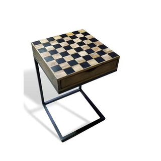 Chess Table with Drawer, Solid Wood Top in Black and Brown
