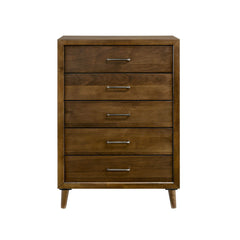 Chest of Drawers, 5-Drawer, Rubberwood and Manufactured Wood, Brown