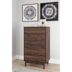 Chest of Drawers, 5 Drawers, Replicated Walnut Grain, Brown