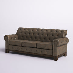 Chesterfield Sofa, Brown Microfiber, Button Tufted, Nailhead Trim, Pine Frame